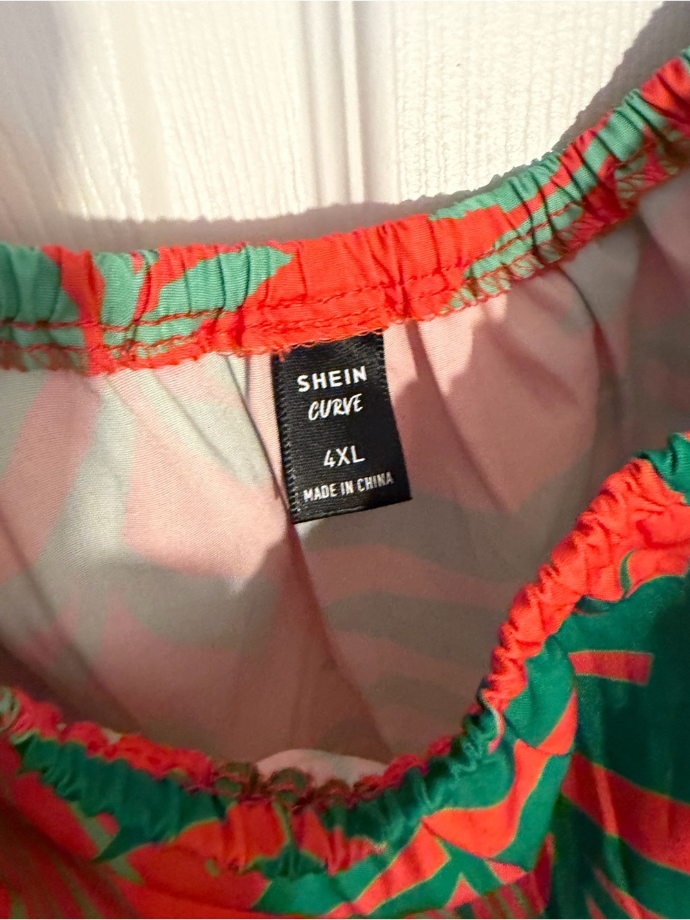 SHEIN Orange Romper with Green Tropical Leaf Print - Picture 2 of 4